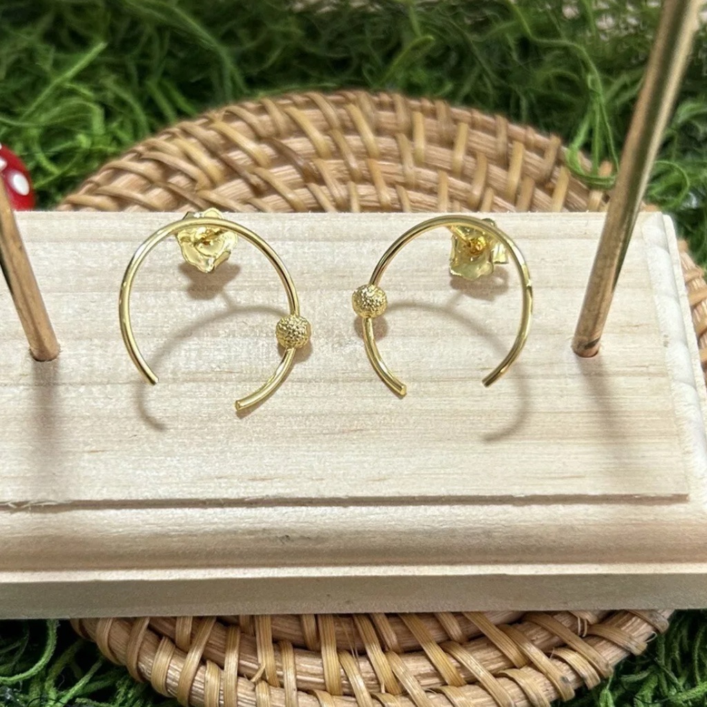 Vermeil 925 Earrings In The Shape Of A Circle With Ball